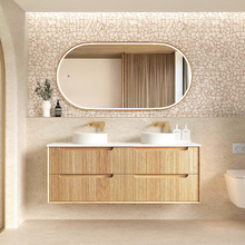 Byron Fluted 1500mm Woodland Oak Wall Hung Double Vanity with Countertop
